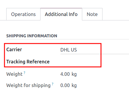 Show the delivery order's "Additional info" tab.