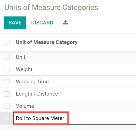Create a new units of measure category in Odoo Purchase