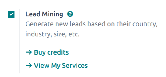 Activate lead mining in Odoo CRM settings.
