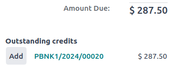 Shows the ADD option to reconcile an invoice or a bill with a payment.