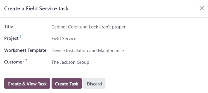 View of a Field Service task creation page.