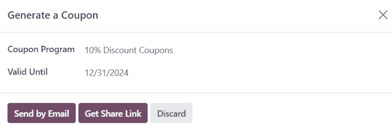 View of a coupon generation window.
