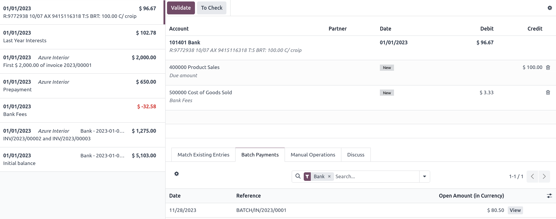 Reconciling the batch payment with all its transactions