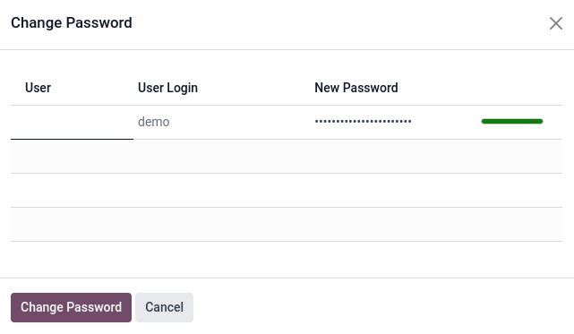 Change another user's password on Odoo