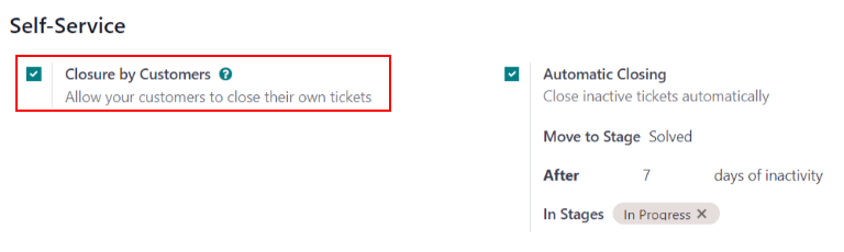 Customer closing setting in Odoo Helpdesk.