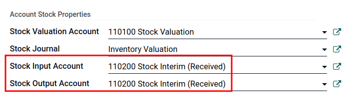 Show the Stock Input and Output accounts.