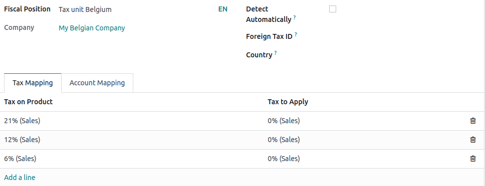 Tax mapping of fiscal position for VAT unit