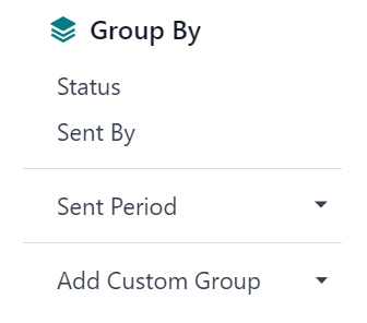 View of the Group By drop-down menu on the Odoo Email Marketing application.