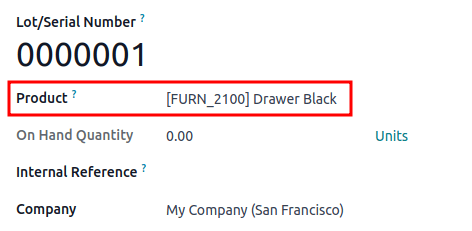 New lot number creation form with assigned product.