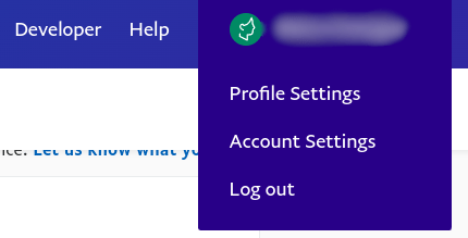 PayPal account menu