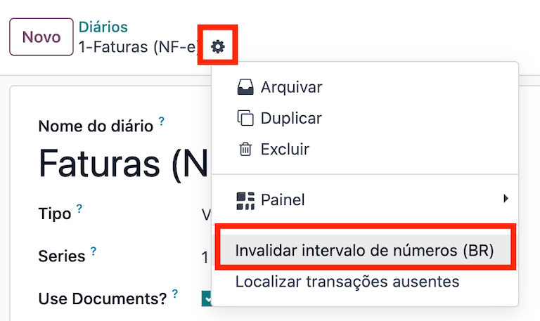Number range invalidation selection in Odoo.