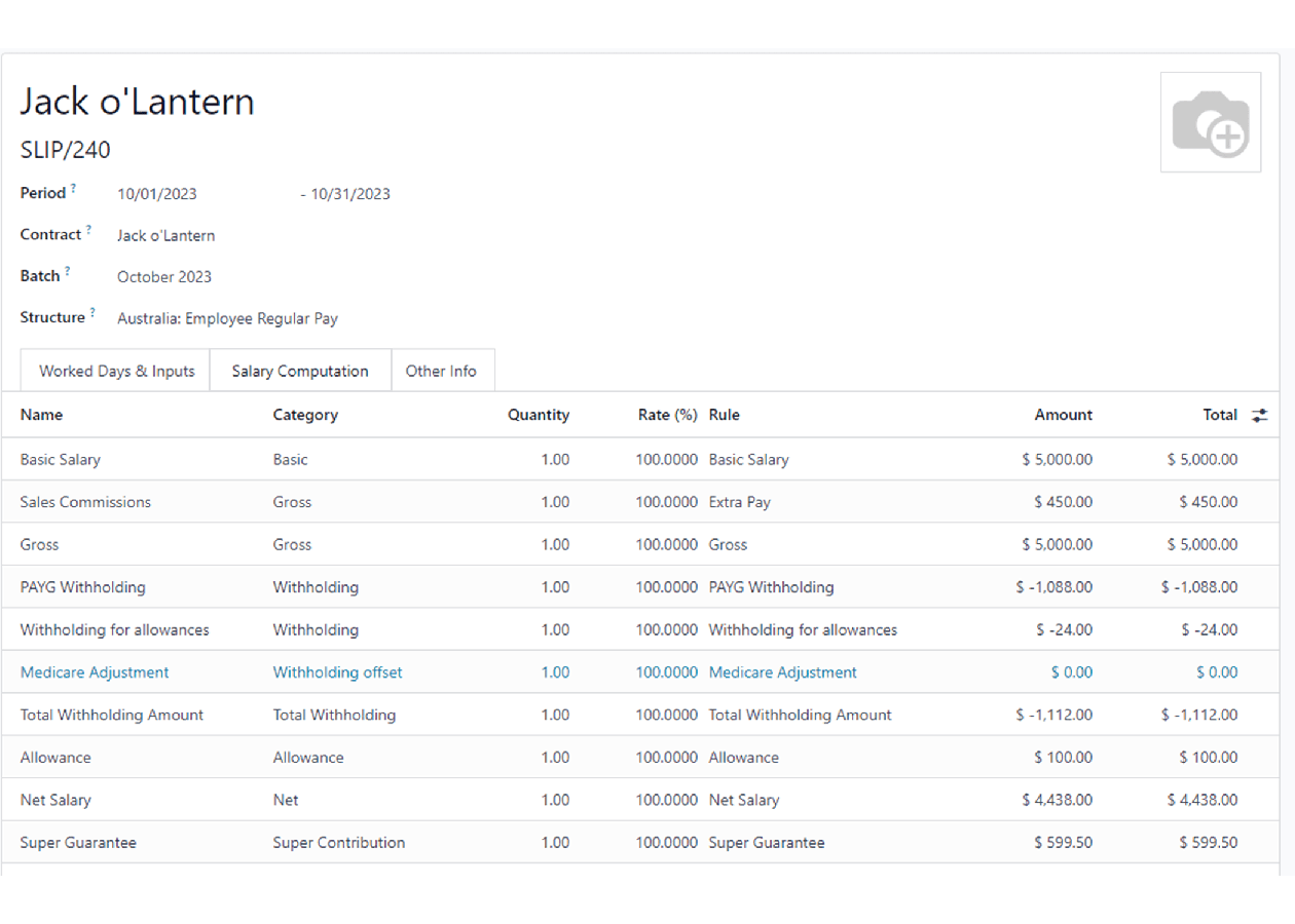 Salary computation in Odoo Payroll.