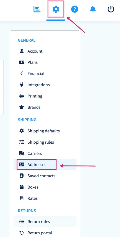 Adding addresses in the Sendcloud settings.