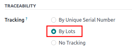 Enabled tracking by lots feature on product form.