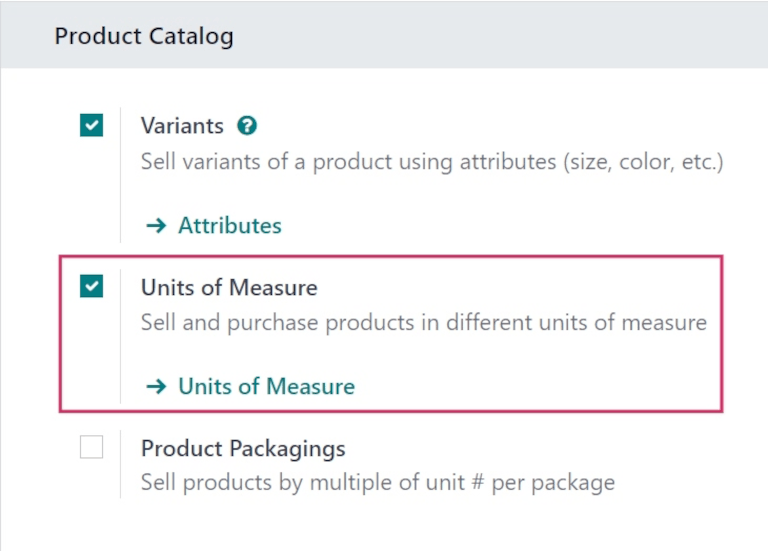 Enable the units of measure option in Odoo Sales