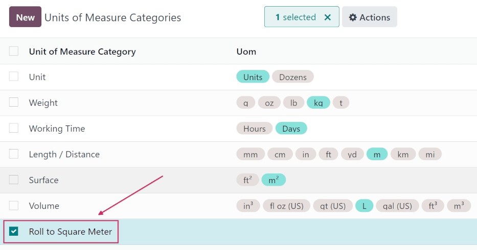 Create a new units of measure category in Odoo Purchase