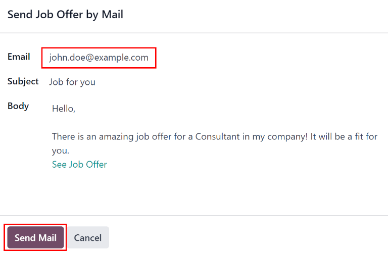 Pop-up-Fenster für Empfehlungsmail mit der E-Mail-Nachricht.