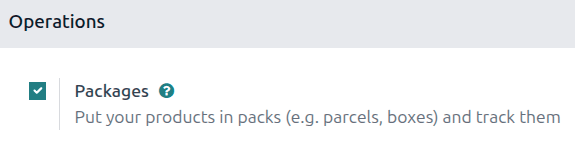 Ajustes de "paquetes" en la página de ajustes de la aplicación Inventario.