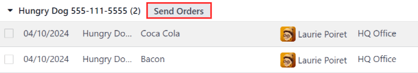 A vendor's order with the X Cancel and Send Orders buttons highlighted.