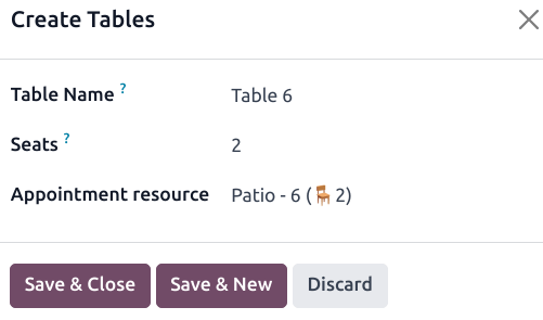 ventana para crear una mesa desde el backend del punto de venta