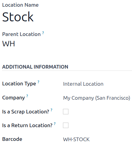 Set a location barcode in the location form.