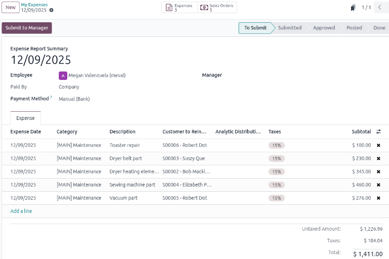 See the expenses listed on the sales order after clicking into it.