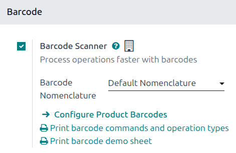 Enable Barcode Scanner in the Inventory settings.