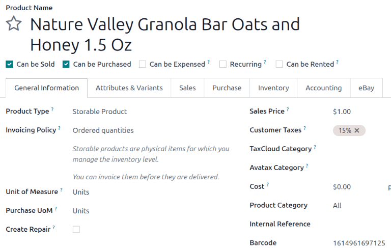 Assign a barcode on the product form.