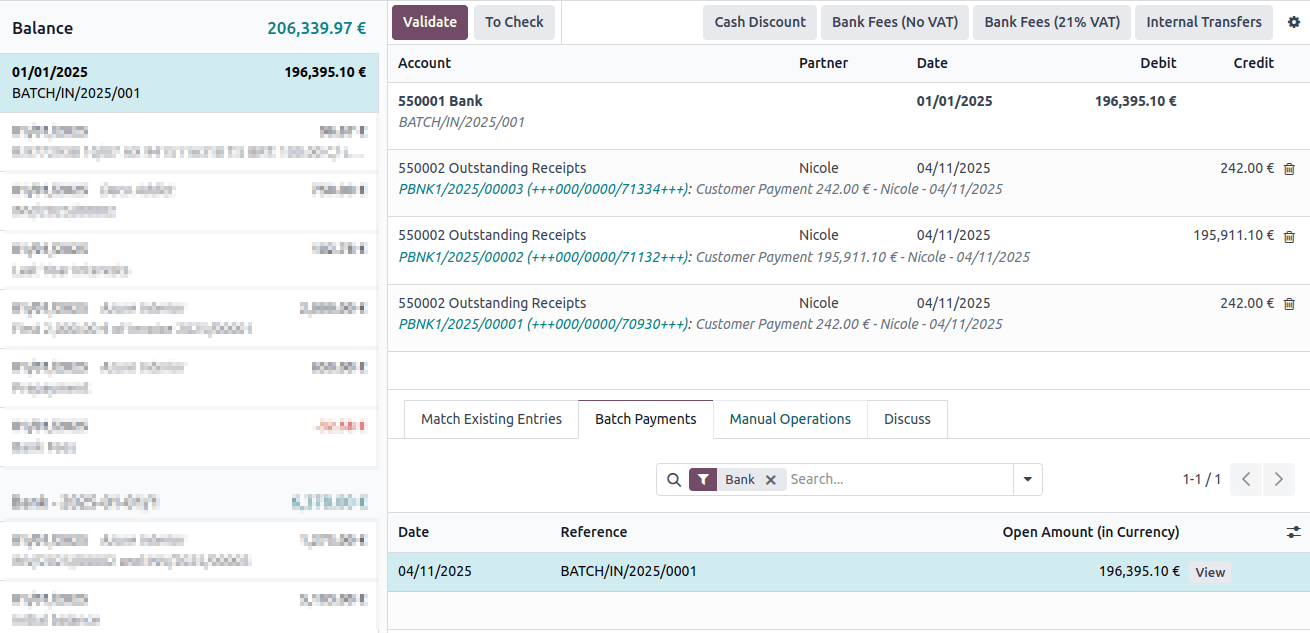 Reconciling the batch payment with all its transactions
