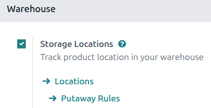 Enabled Storage Locations setting in inventory settings.