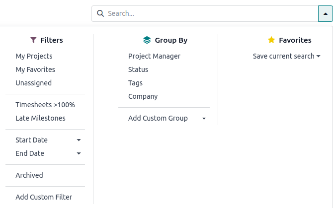 Vista cerca modello progetto nella vista kanban