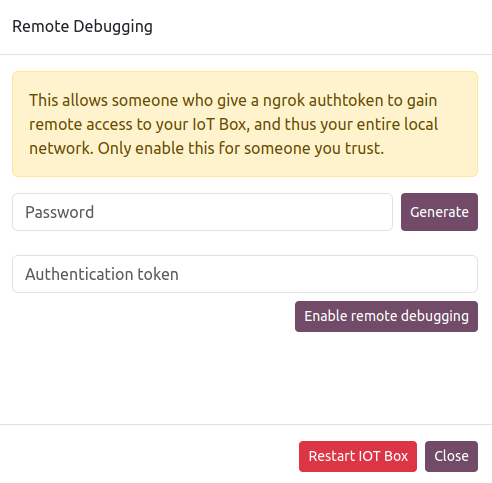 Finestra generazione password debugging remoto.