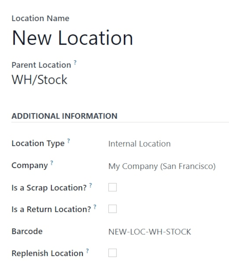 Additional Information section of new location creation form.
