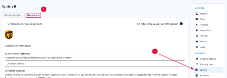 Sendcloudの契約セクションに移動します。