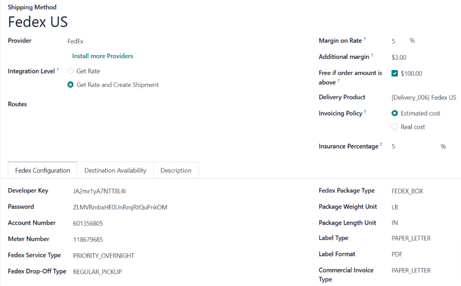 FedEx 배송 방법에 대한 양식입니다.