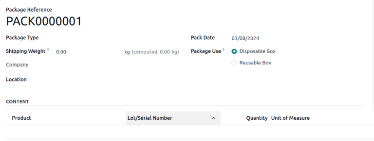 패키지 페이지에 패키지 내용물 목록이 포함되어 있는 모습