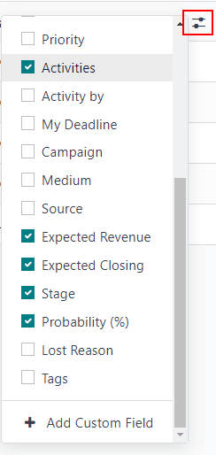 Aangepaste filter pop-up met nadruk op de opties voor activiteiten en vervaldatum.
