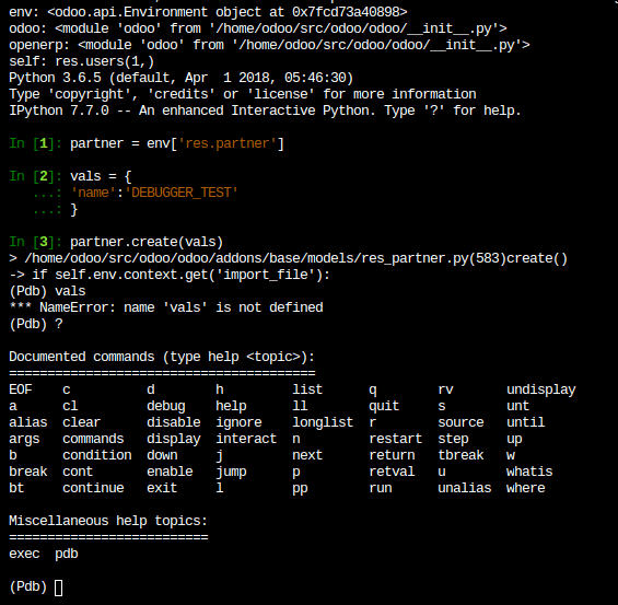 pdb running in an Odoo.sh shell