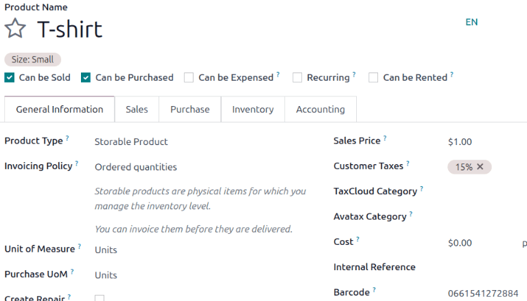Assign a barcode to individual product variants.