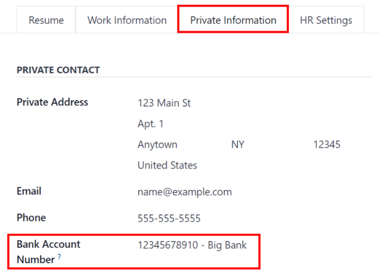 Informațiile bancare pot fi introduse pe cardul unui angajat.