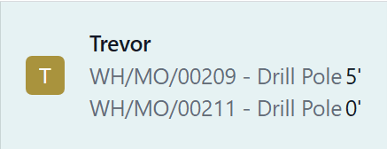 Un card de angajat în panoul operator, care arată două temporizatoare pentru comenzi de lucru.