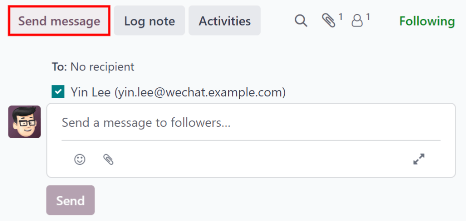 Trimite un e-mail din chatter.