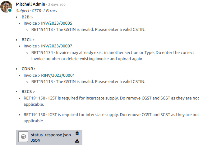 Eroare GSTR-1 în jurnalul facturilor
