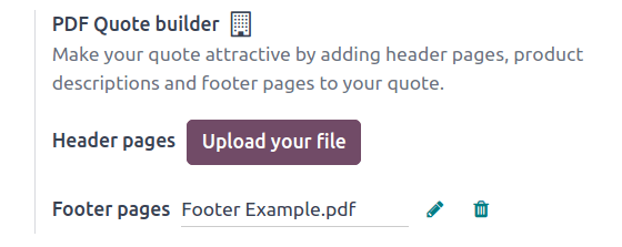 Funcția PDF Quote Builder situată în pagina Setări a aplicației Vânzări.