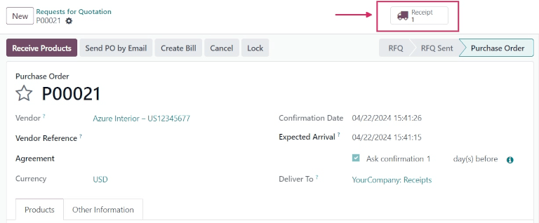 După confirmarea unei comenzi de cumpărare, va apărea un buton inteligent Chitanță.