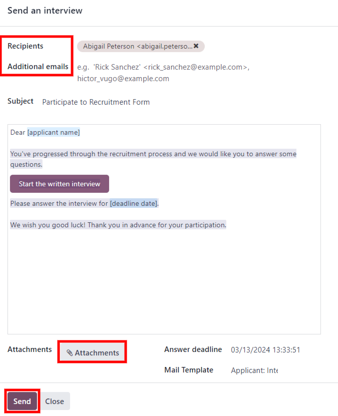 Trimiteți un sondaj personalizat, denumit și formular de interviu, unui solicitant folosind un șablon preconfigurat.