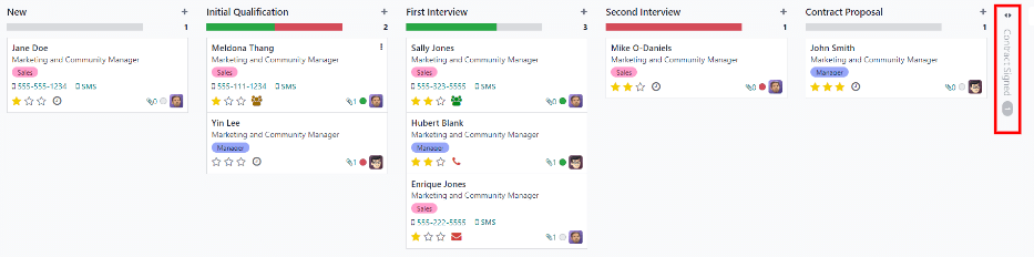 Extindeți o coloană pliată făcând clic pe ea în vizualizarea Kanban.