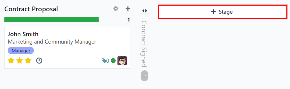 Plustecknet som du klickar på för att lägga till en ny kolumn i Kanban-stadierna.