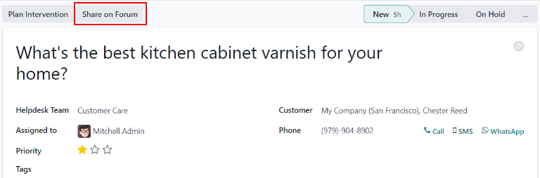 Översikt över forumsidan på en webbplats för att visa de tillgängliga i Odoo Helpdesk.