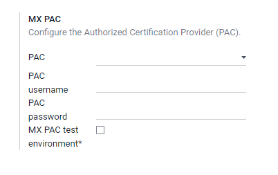 Konfigurera PAC-autentiseringsuppgifter från redovisningsinställningarna.